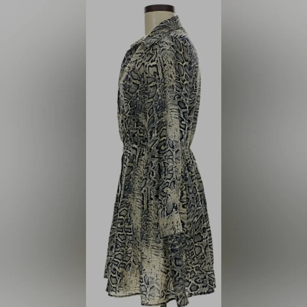 Zara Snake Print Button-Front Dress in Black and Cream - Picture 3 of 5